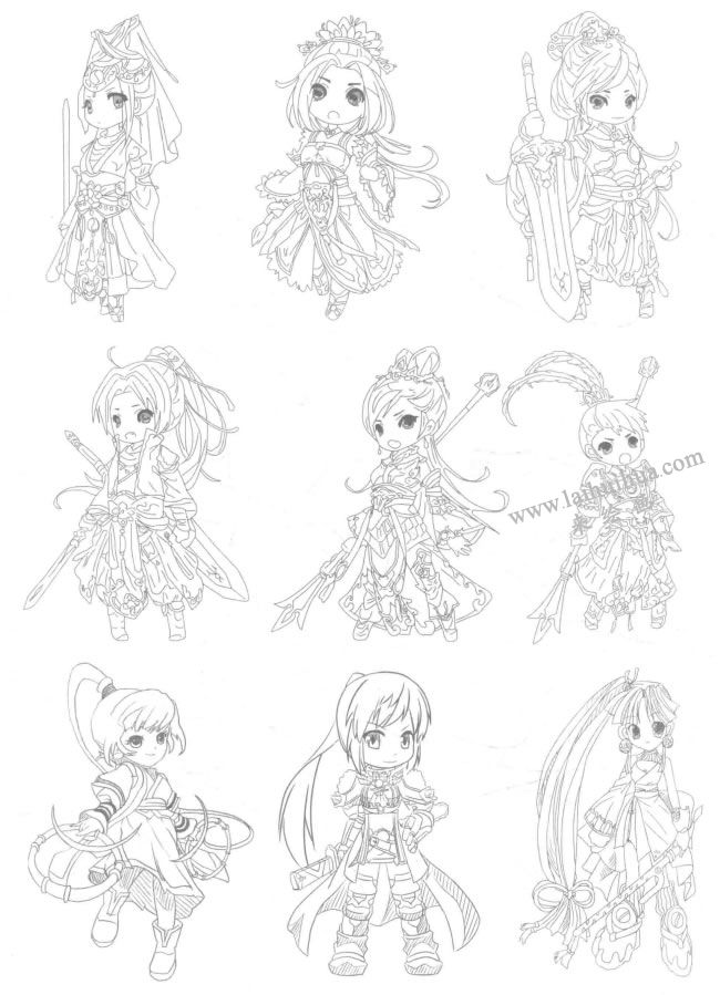戰(zhàn)姬型Q版美少女素描大圖02