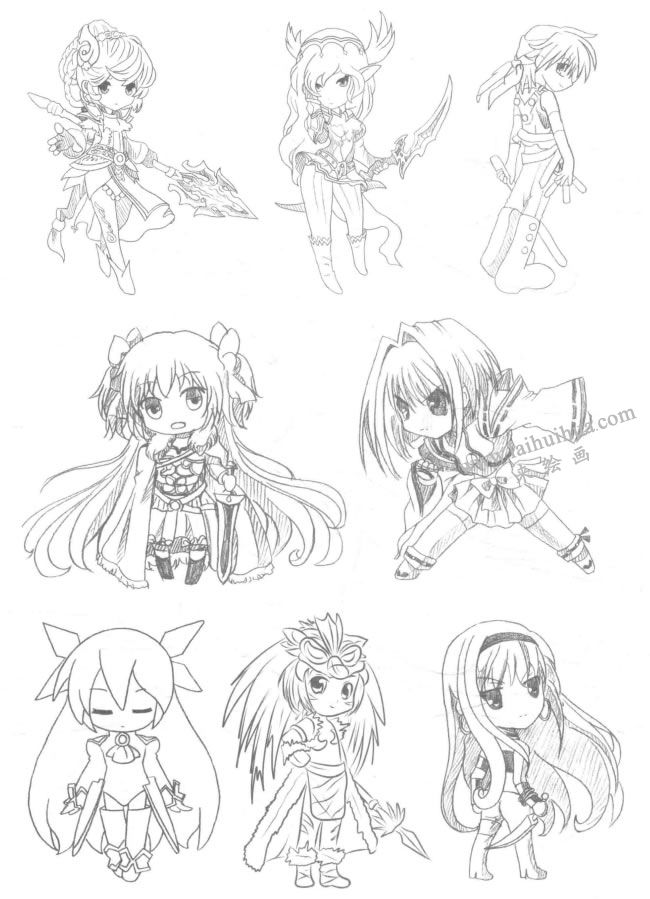 戰(zhàn)姬型Q版美少女素描大圖06