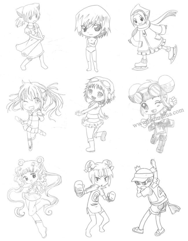運(yùn)動(dòng)型Q版美少女素描大圖01