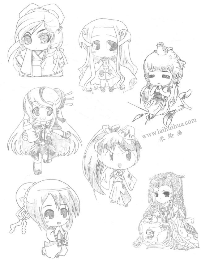 古裝型Q版美少女漫畫素描大圖01