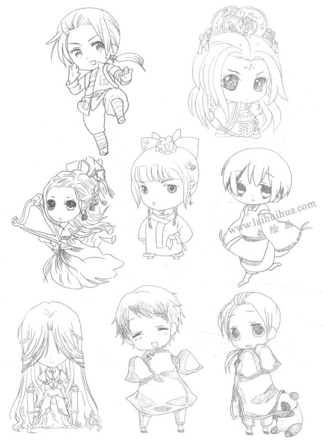 古裝型Q版美少女漫畫素描大圖02