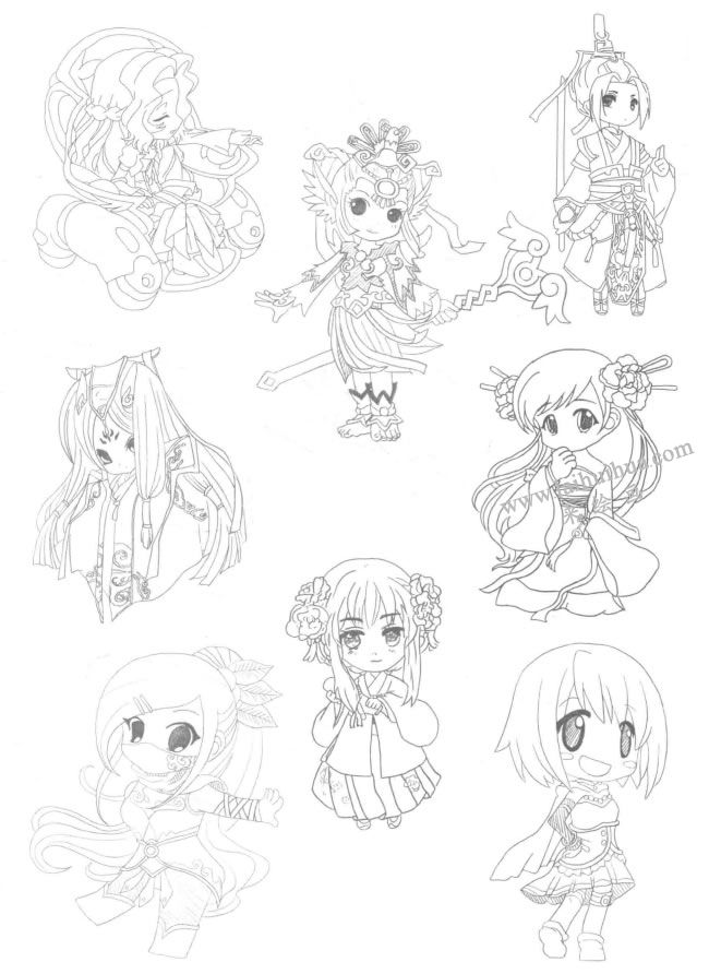 古裝型Q版美少女漫畫素描大圖03