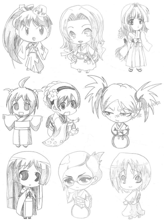 古裝型Q版美少女漫畫素描大圖04