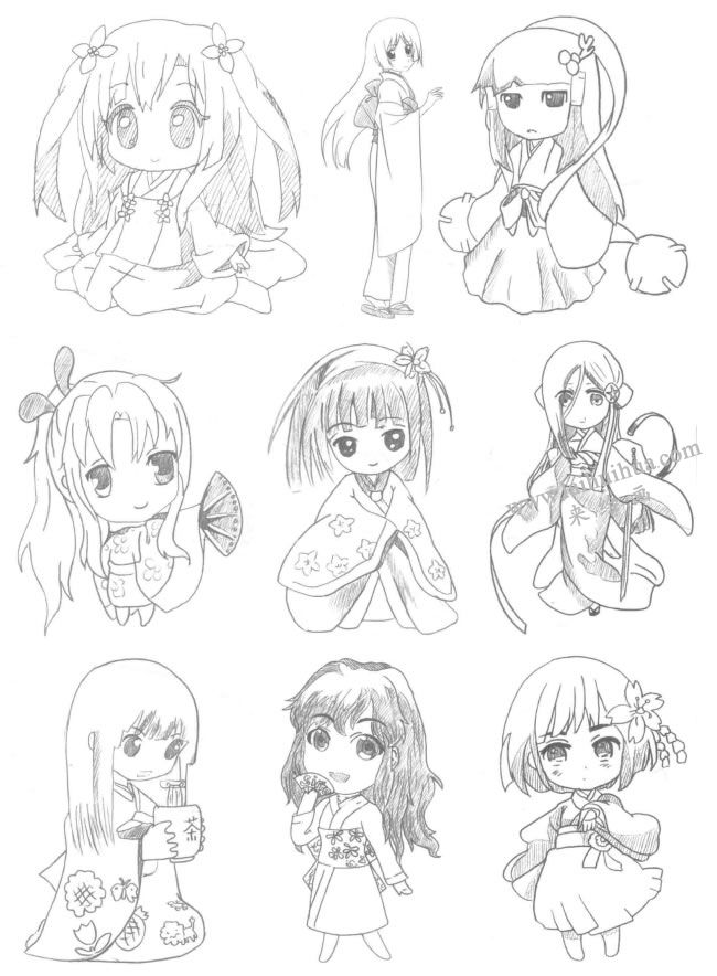 古裝型Q版美少女漫畫素描大圖05