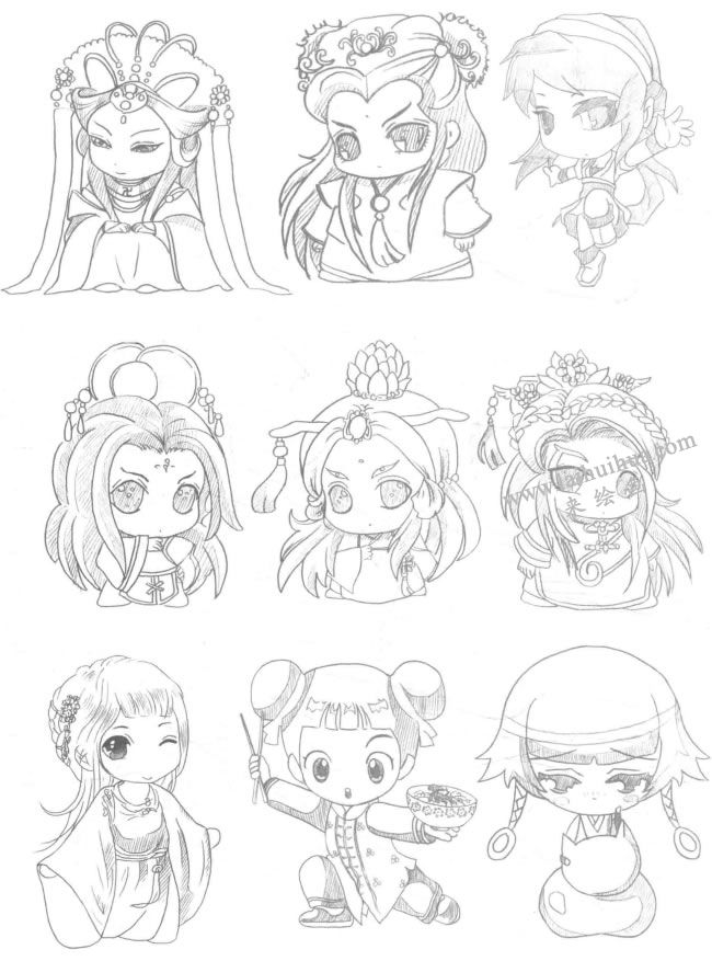 古裝型Q版美少女漫畫素描大圖06