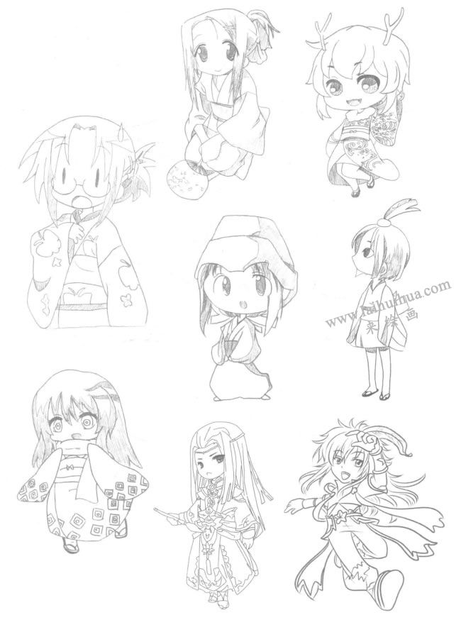 古裝型Q版美少女漫畫素描大圖07