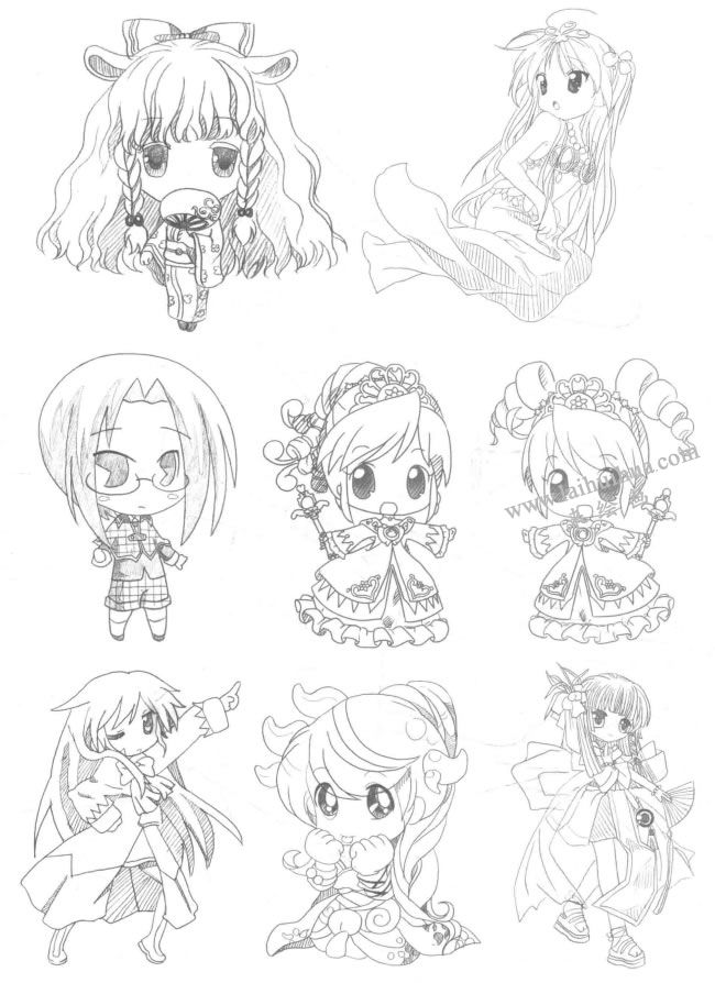 古裝型Q版美少女漫畫素描大圖08
