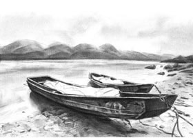 河灘上的小船素描畫(huà)法步驟