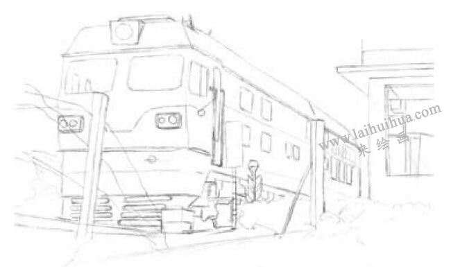 停靠的火車素描畫法步驟01