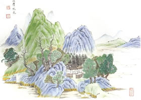 臨錢選《山居圖》古畫臨摹
