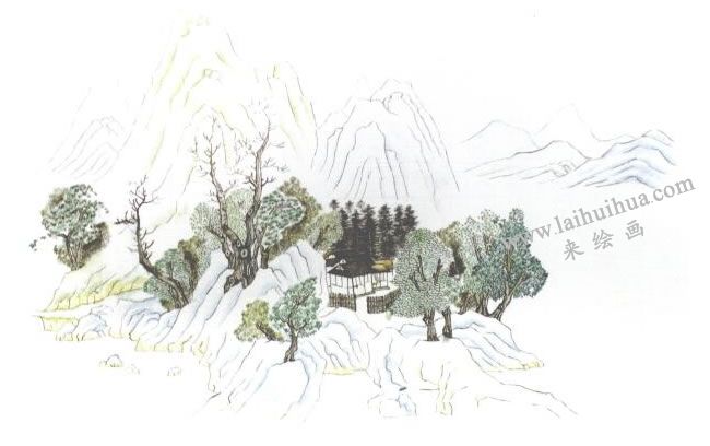 臨錢選《山居圖》古畫臨摹步驟02