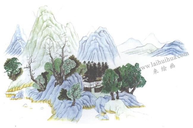 臨錢選《山居圖》古畫臨摹步驟03