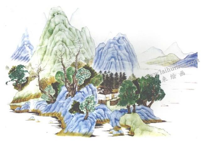 臨錢選《山居圖》古畫臨摹步驟04