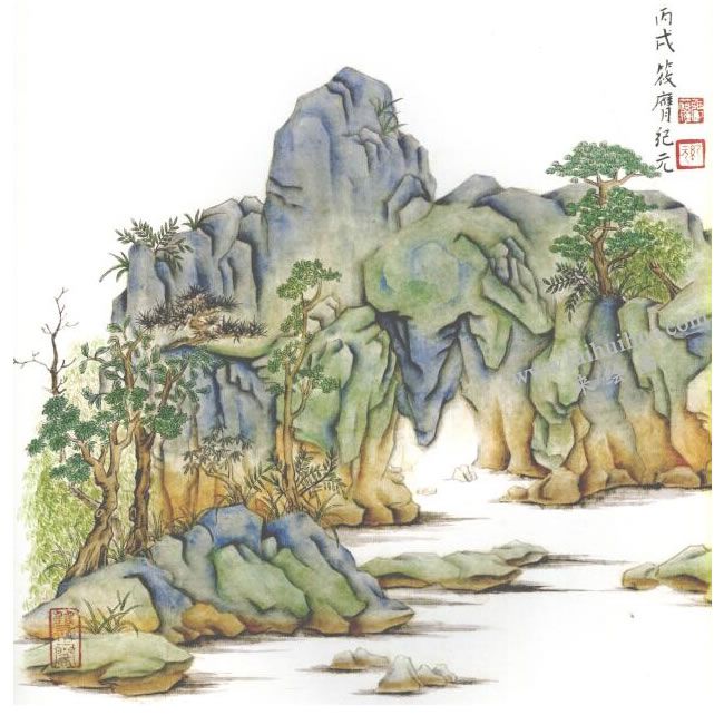 大青綠山水《南京瞻園》國畫寫生畫法步驟：完成圖