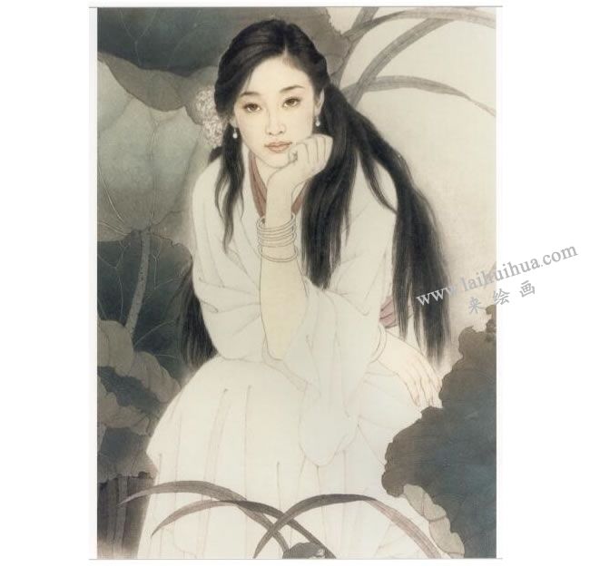 工筆仕女畫《荷陰》畫法步驟06