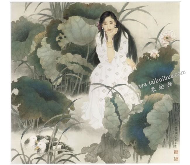 工筆仕女畫《荷陰》畫法步驟08