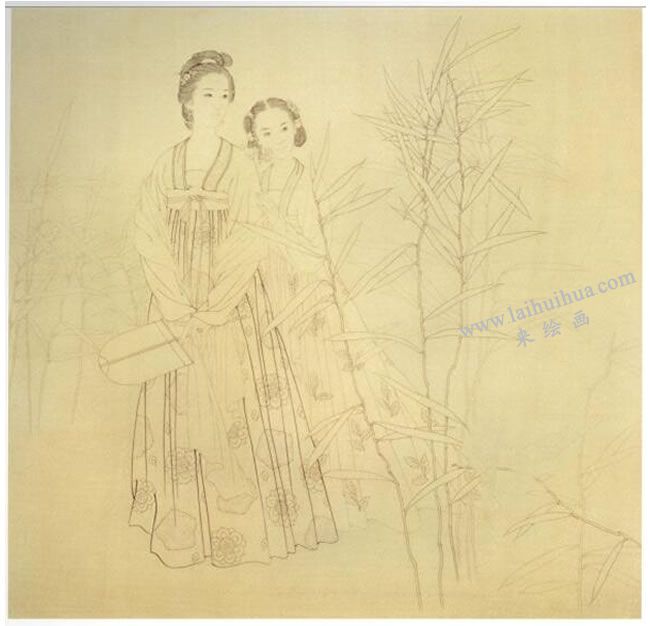工筆仕女畫《郊游圖》畫法步驟02