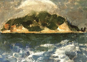 姚殿科《蛇島》紙板油畫