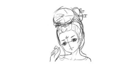 古代宮廷貴妃卡通漫畫素描繪制步驟03