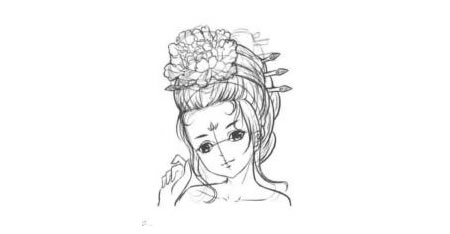 古代宮廷貴妃卡通漫畫素描繪制步驟04
