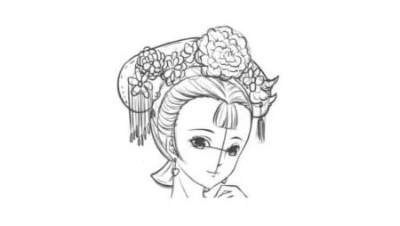 古代宮廷格格卡通漫畫素描繪制步驟04