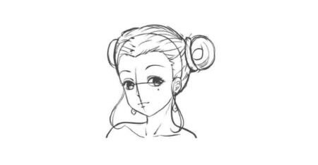 古代宮廷侍女卡通漫畫素描繪制步驟03