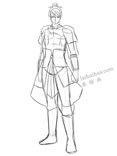 將軍古風卡通漫畫素描畫法步驟05