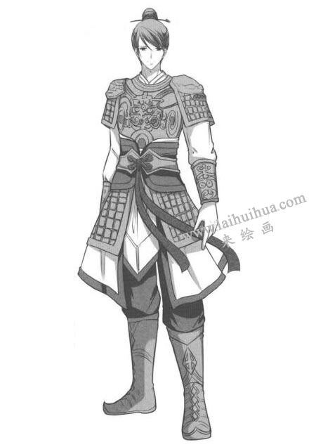 將軍古風卡通漫畫素描畫法步驟07