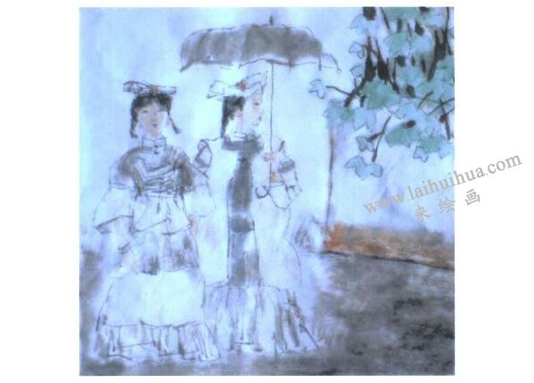 水墨人物畫《雨中》畫法步驟06