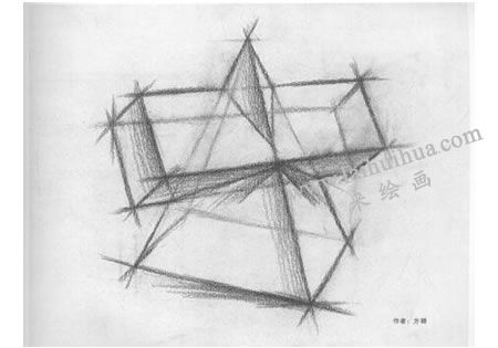 棱錐方柱貫穿體素描寫生步驟04
