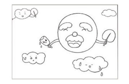 太陽公公兒童畫線描繪畫步驟02
