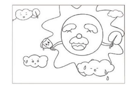 太陽公公兒童畫線描繪畫步驟03