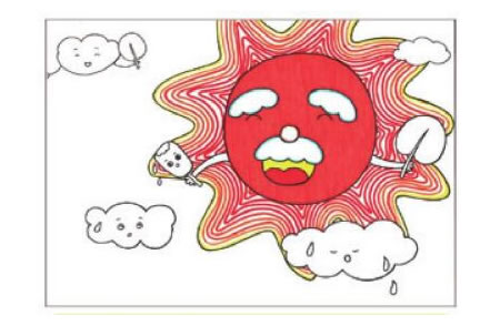 太陽公公兒童畫線描繪畫步驟04
