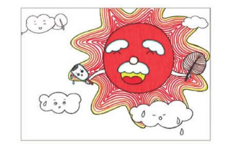 太陽公公兒童畫線描繪畫步驟05