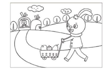 小兔子回家兒童畫線描繪畫步驟02