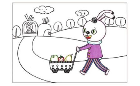 小兔子回家兒童畫線描繪畫步驟03