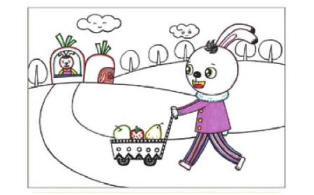 小兔子回家兒童畫線描繪畫步驟04