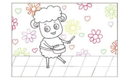 小鼓手兒童畫線描繪畫步驟01