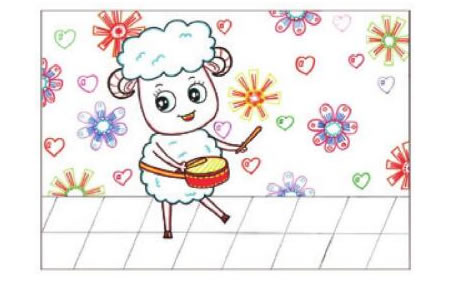 小鼓手兒童畫線描繪畫步驟04