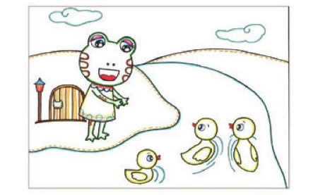 冬眠醒來的小青蛙兒童畫線描繪畫步驟05