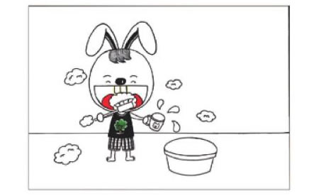 小兔子刷牙兒童畫線描繪畫步驟03