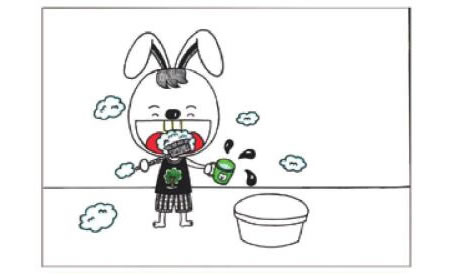 小兔子刷牙兒童畫線描繪畫步驟04