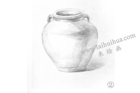 棕色瓷罐素描畫法步驟02