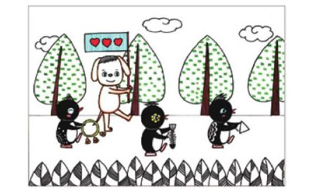 音樂會的樂隊兒童畫線描繪畫步驟05