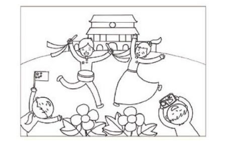 國(guó)慶節(jié)兒童畫線描繪畫步驟02