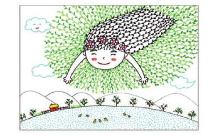 春姑娘兒童畫線描繪畫步驟04