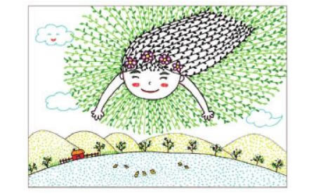 春姑娘兒童畫線描繪畫步驟05