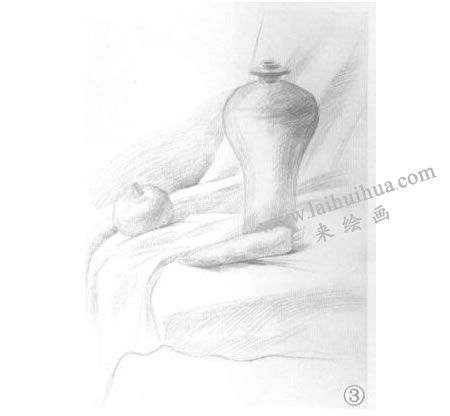 罐子、胡蘿卜和洋蔥組合素描畫法步驟03