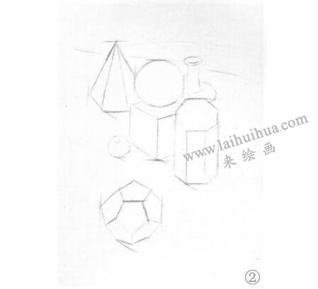 罐子、果子和幾何體組合素描畫法步驟02