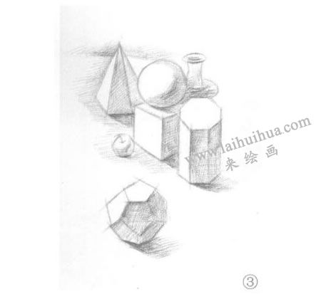 罐子、果子和幾何體組合素描畫法步驟03